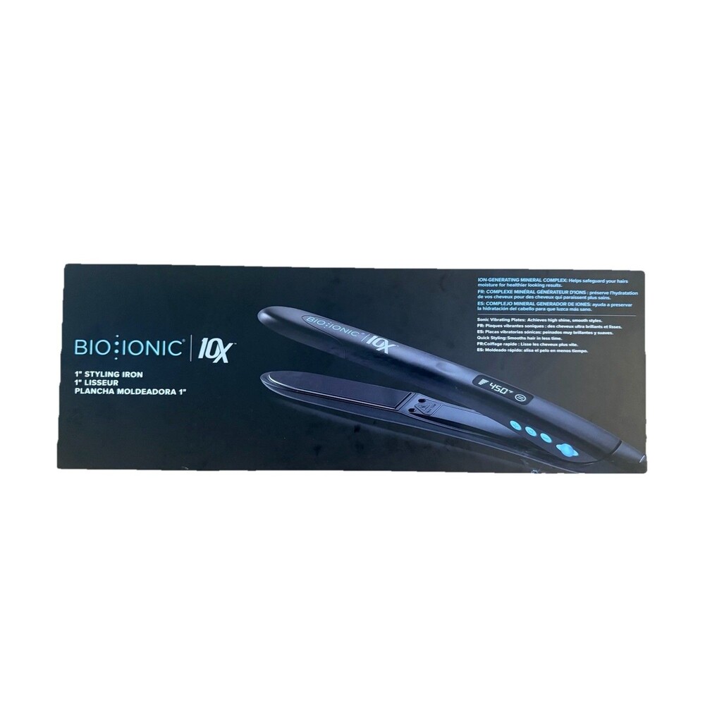 Bio Ionic 10X Styling Iron Hair Straightener 1 Inch Black Sonic Vibrating Plates